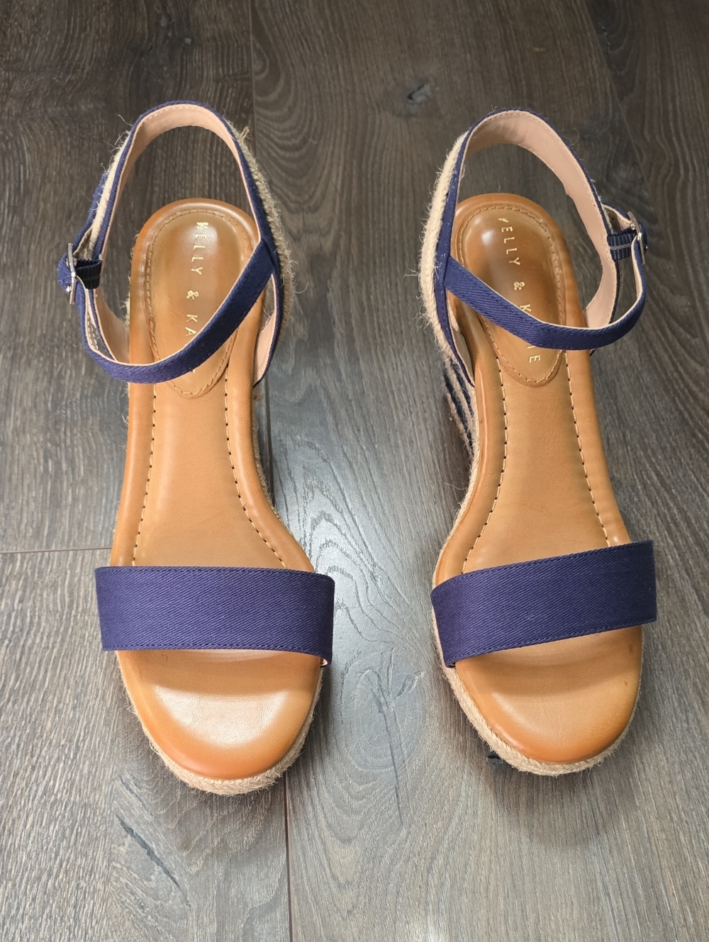 Kelly & Katie Navy Espadrille Wedge Sandals with Ankle Strap